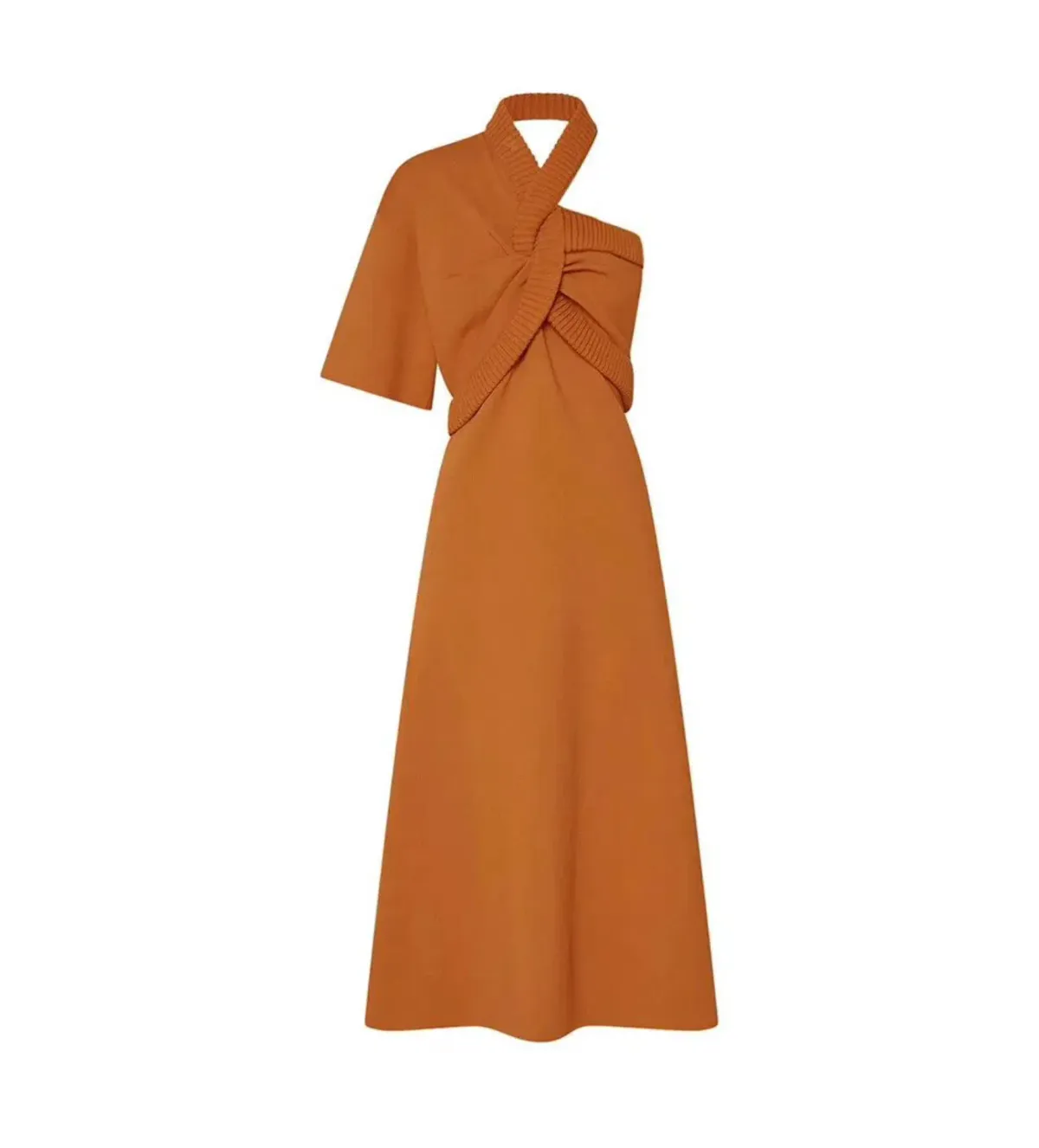  Oroton Asymptomatic Knit One Shoulder Midi Dress Toffee Size XS/AU 6 - Image 5