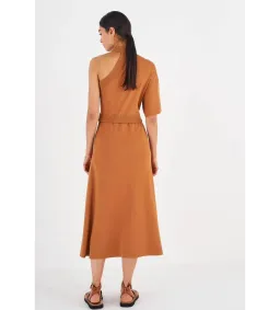  Oroton Asymptomatic Knit One Shoulder Midi Dress Toffee Size XS/AU 6 for rent on The Volte - image 4