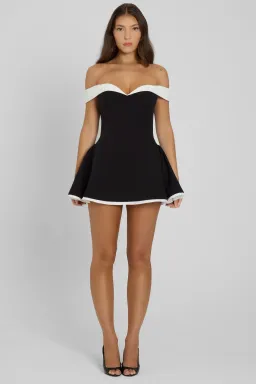 LEAU Ramona Contrast Corset Babydoll Mini Dress in Black Size 8 for rent on The Volte - image 1