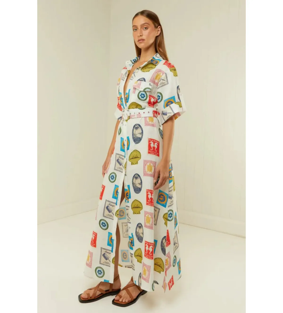 Palm Noosa Memento Maxi Dress Holiday Stamp Size AU 6 - Image 3
