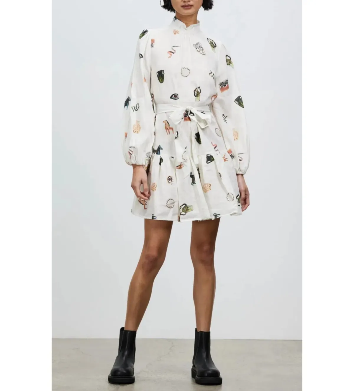 Alemais Hera Mini Dress White Print Size AU 6 - Image 1