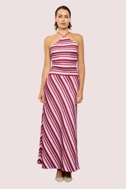 With Harper Lu Magenta Stripe Halter Maxi Dress Size 8 for rent on The Volte - image 1