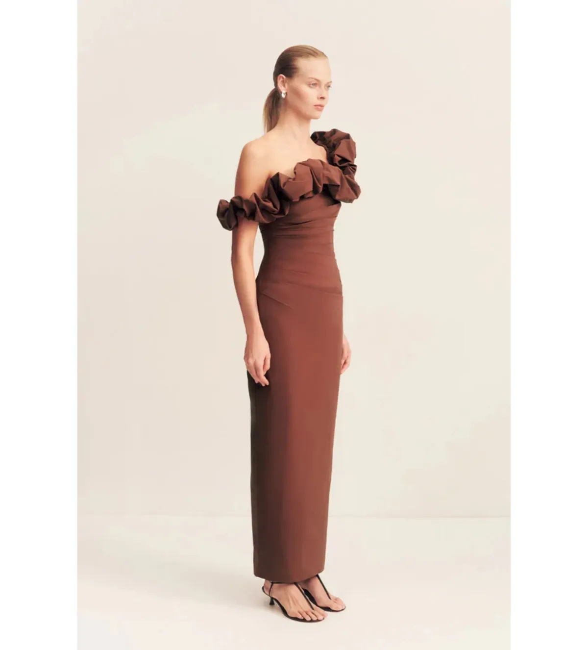 Shona Joy Cambell Ruffle Draped Maxi in Espresso Size 8 - Image 2