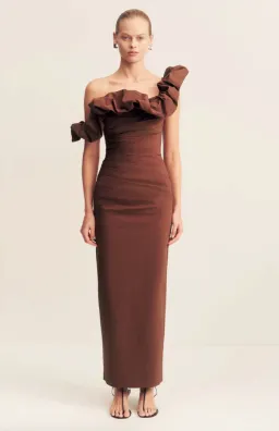 Shona Joy Cambell Ruffle Draped Maxi in Espresso Size 10 for rent on The Volte - image 1