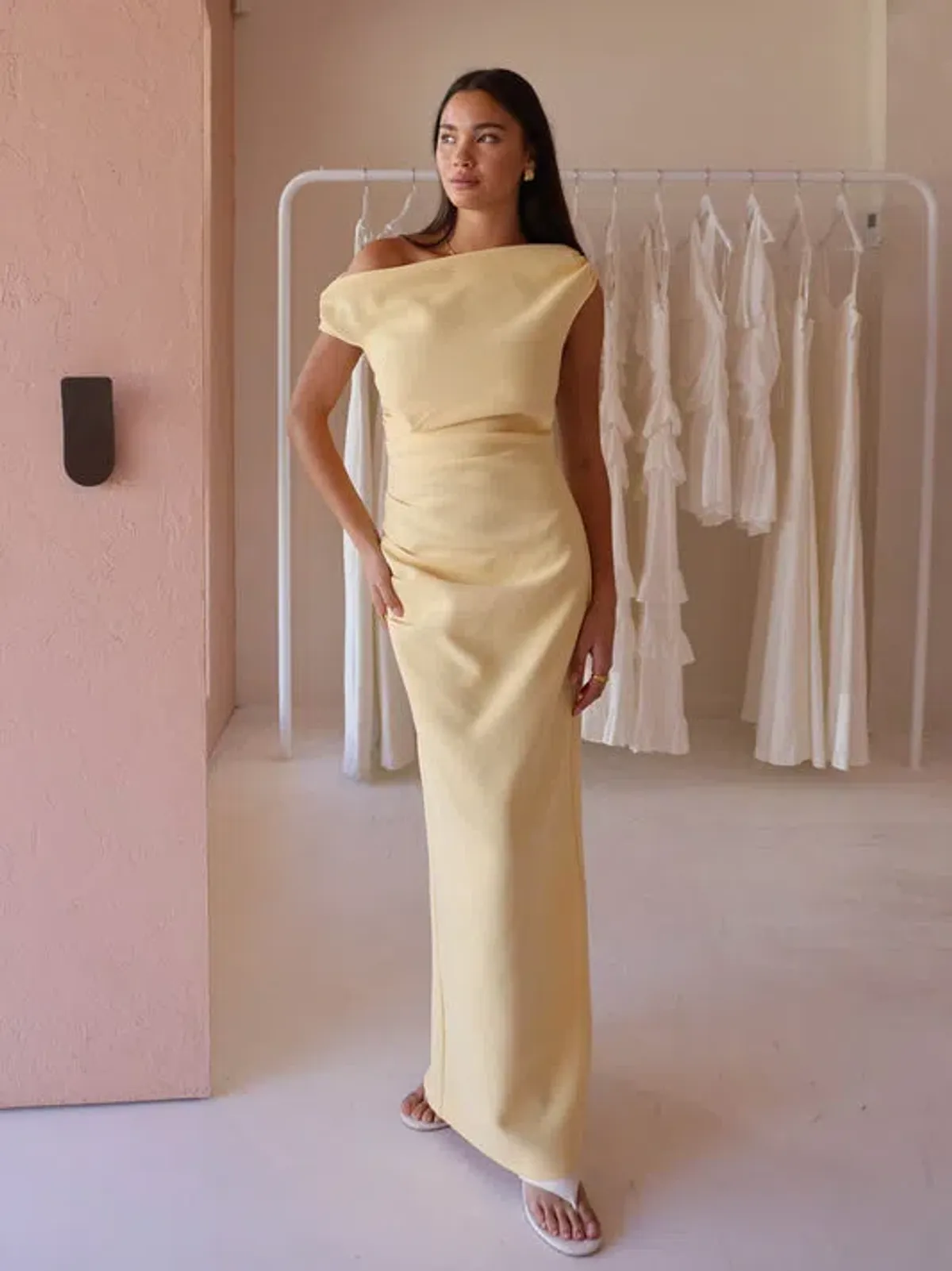 By Nicola Vivian Crepe Maxi Dress in Lemon Yellow Size 14 - Image 1
