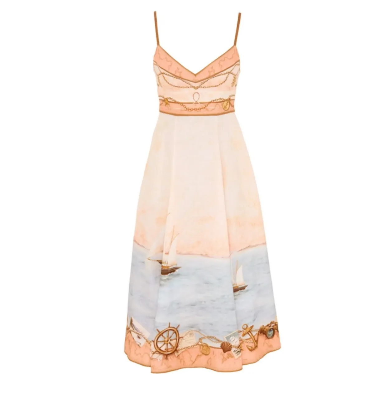 Zimmermann Scarborough Picnic Midi Peach Nautical Map Size AU 12 - Image 1