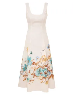Zimmermann Scarborough Midi Dress in Cream Teal Floral Size  2 Au 12 for rent on The Volte - image 1