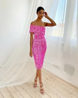 Eliya The Label Alyssa Sequin Midi Dress Pink Size S AU 8 for rent on The Volte - image 4