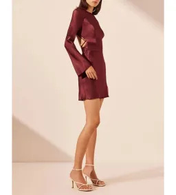 Shona Joy Elia Long Sleeve Open Back Tie Mini Dress Burgundy Size 10 for rent on The Volte - image 3