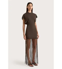 Faithfull the Brand Brita Fringe Mini Dress Chocolate Brown Size 10/M for rent on The Volte - image 2