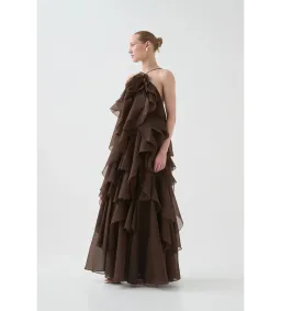 Aje Pandorea Layered Maxi Dress Carob Size AU 10 for rent on The Volte - image 3