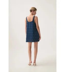 Aje Ratio Logo Denim Mini Dress Blue Print Size AU 6 for rent on The Volte - image 3