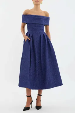Rebecca Vallance Helene Off Shoulder Midi Dress Blue Size 10 for rent on The Volte - image 1