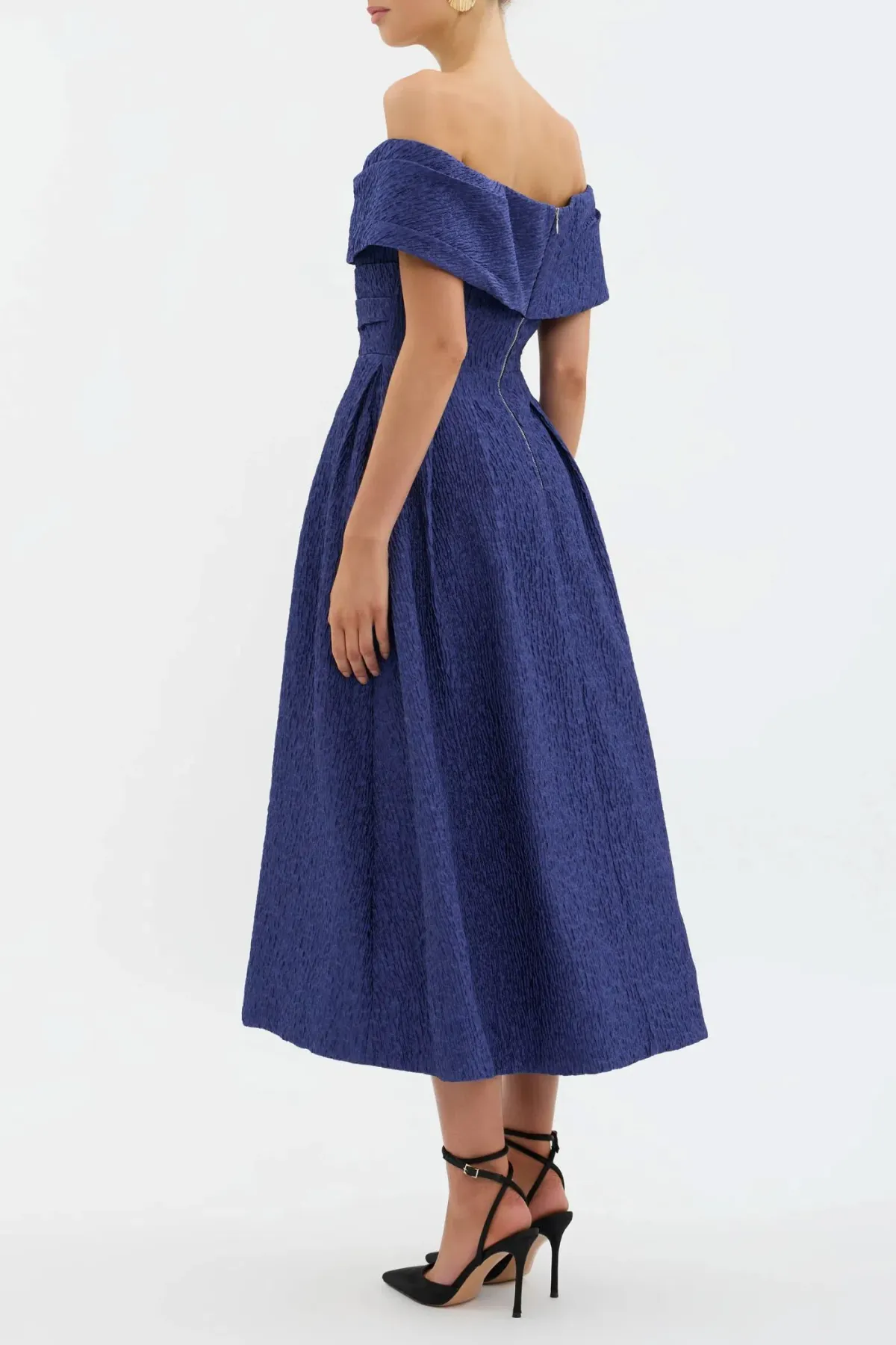 Rebecca Vallance Helene Off Shoulder Midi Dress Blue Size 10 - Image 2