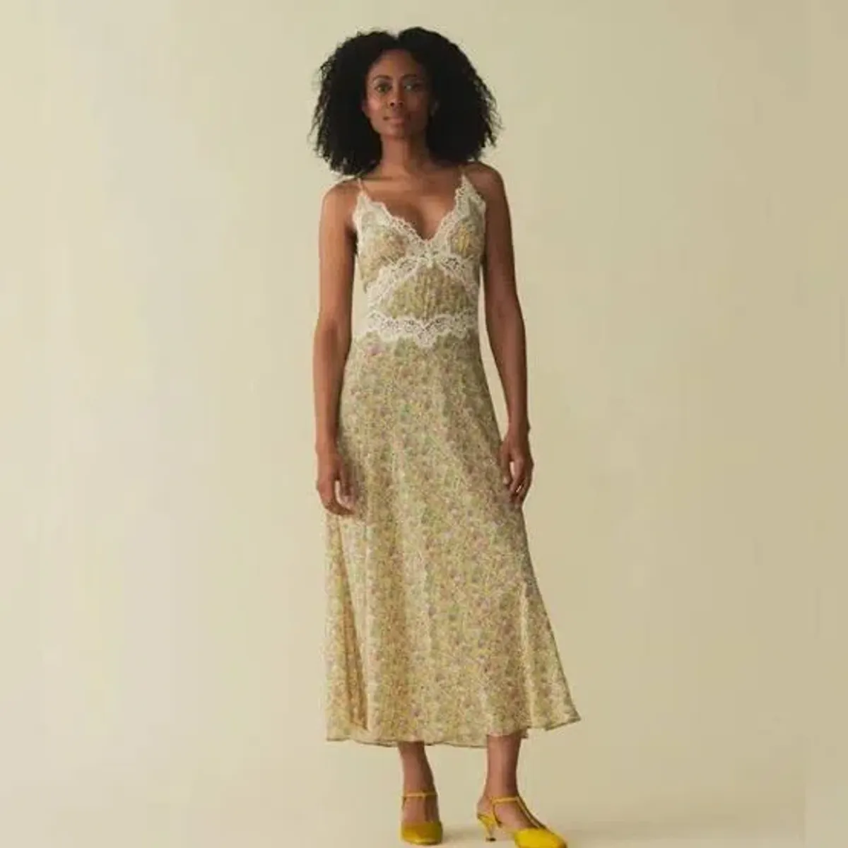 Doen Venus Corded Lace Trimmed Floral Silk Midi Dress Size AU 8 - Image 2