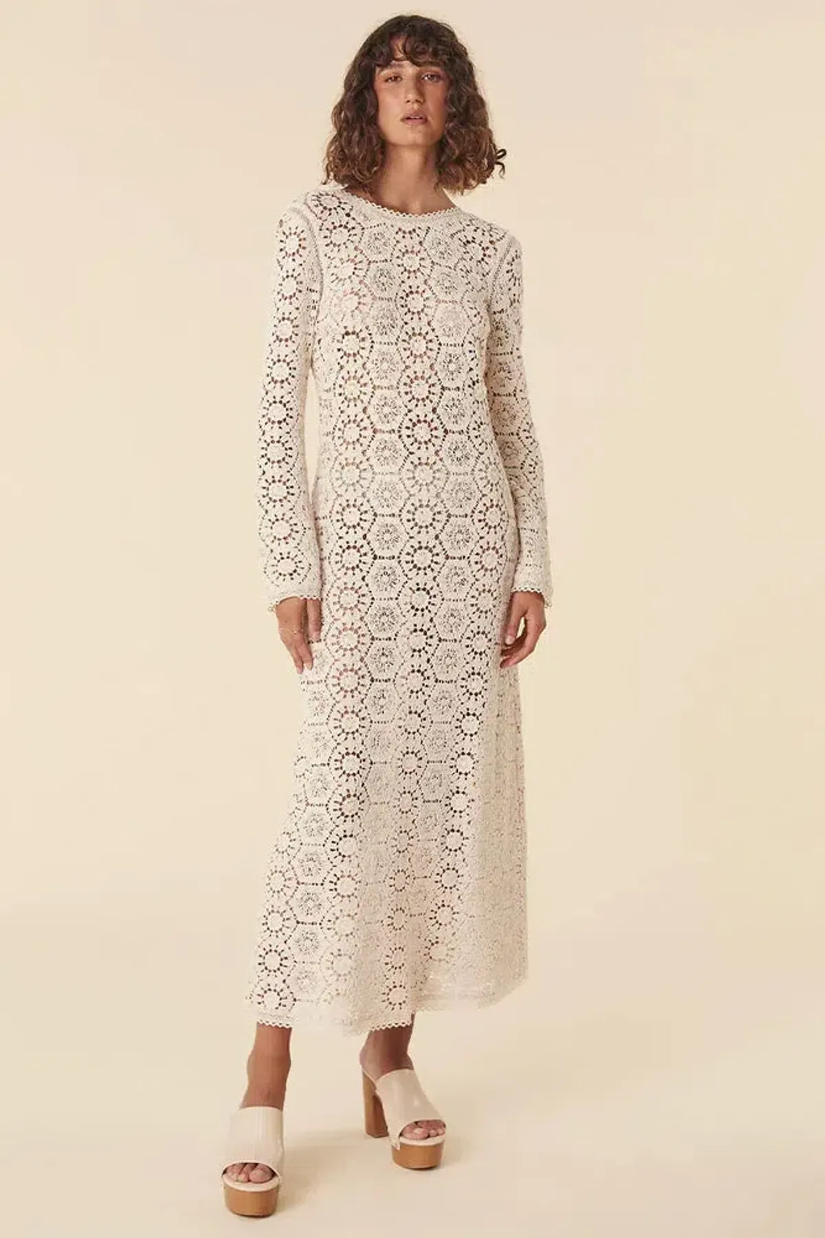 Spell Helena Crochet Lace Midi Dress Cream Size L AU 12 - Image 1