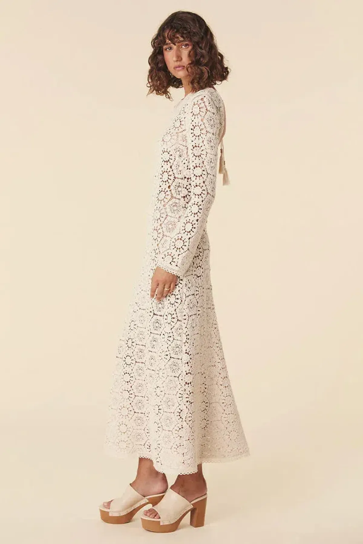 Spell Helena Crochet Lace Midi Dress Cream Size L AU 12 - Image 2