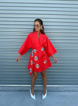 La Bohme Girls Nirvana Robe Dress Tangerine Evil Eye Size S-M  6-12 for rent on The Volte - image 1
