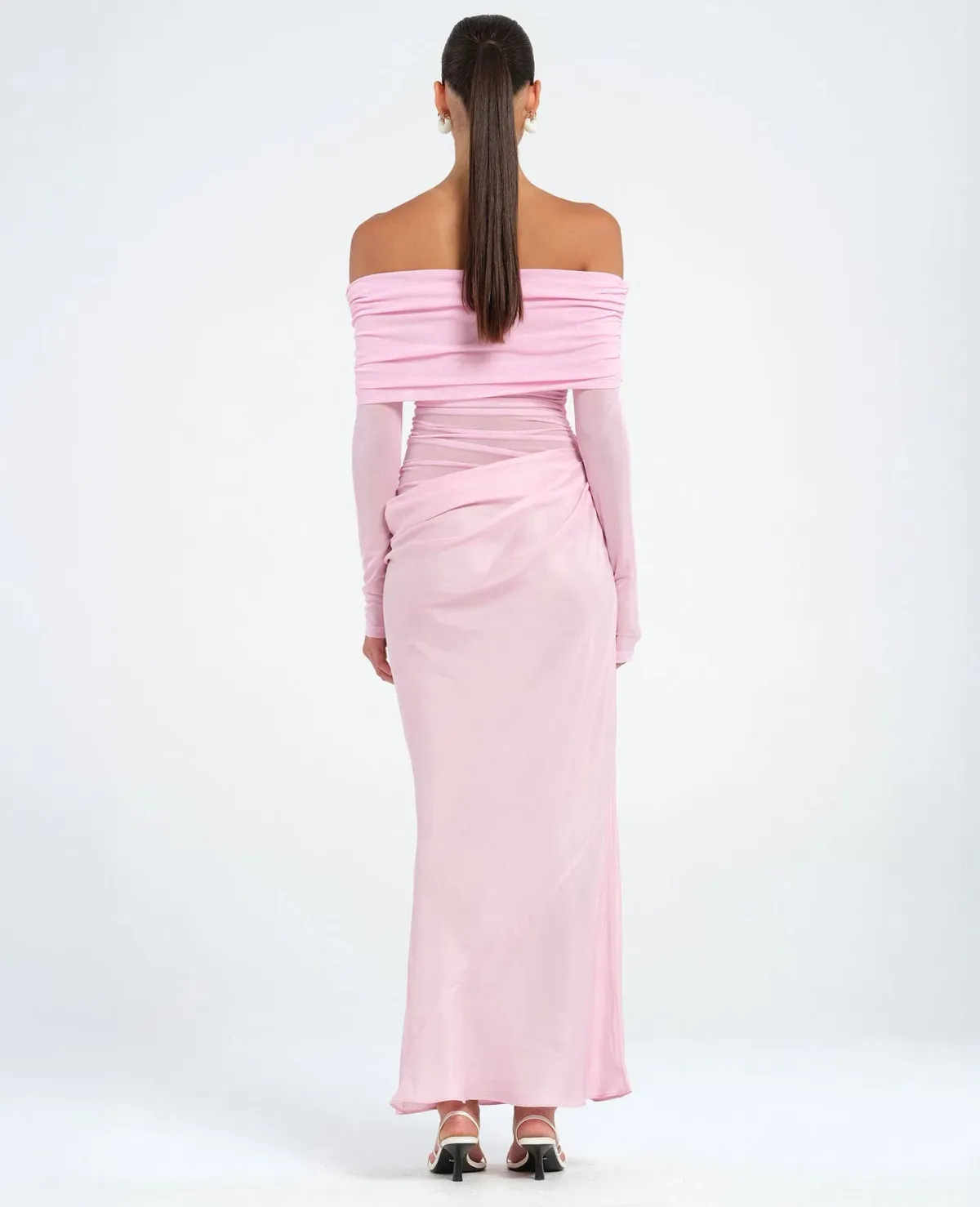 Benni Yasmin Off Shoulder Maxi Dress in Baby Pink Size 10 - Image 3