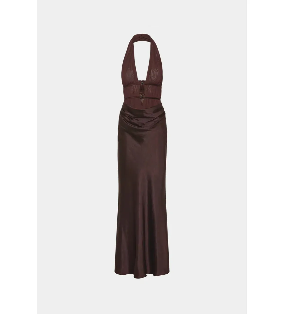 Misha The Celine Satin Maxi Dress Umber Brown Size 10 - Image 4
