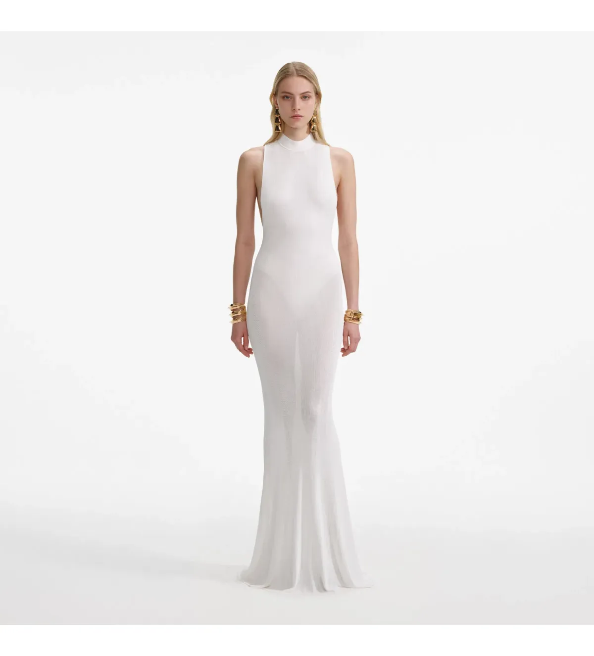 Selft Portrait Racer Back Viscose Knit in White Maxi Dress Size 6 - Image 1