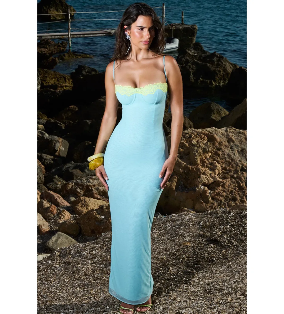 House of CB Aiza Lace Maxi Dress Ocean Blue Contrast Size S AU 8  - Image 1