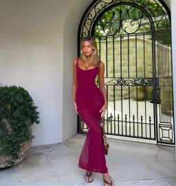 House Of Cb Robina Stretch Mesh Maxi Dress Wine  Size 6  for rent on The Volte - image 3