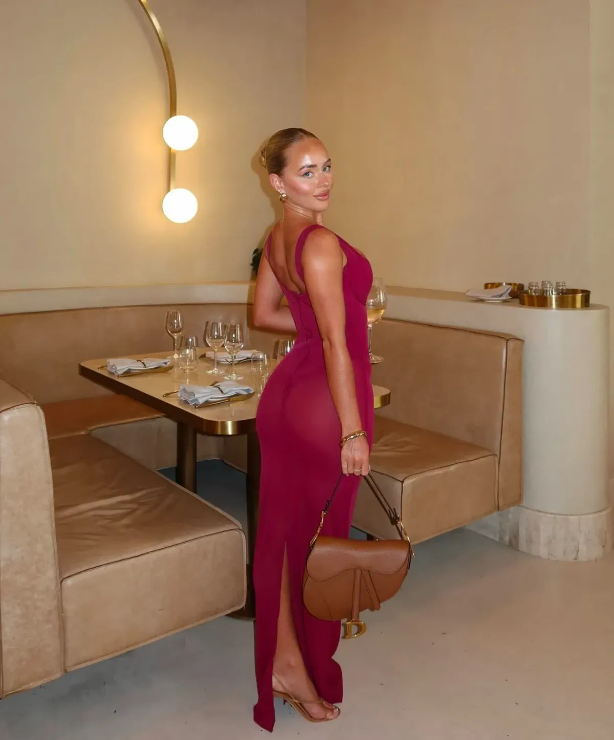 House Of Cb Robina Stretch Mesh Maxi Dress Wine  Size 6  - Image 2