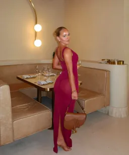 House Of Cb Robina Stretch Mesh Maxi Dress Wine  Size 6  for rent on The Volte - image 2