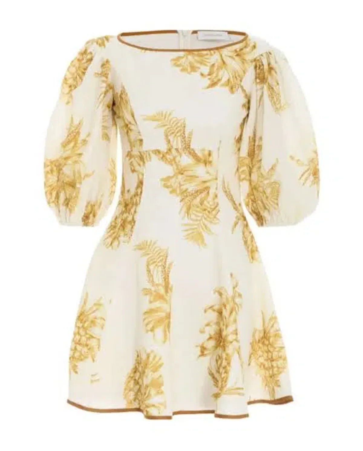 Zimmermann Puff Sleeve Pineapple-Print Linen Mini Dress Yellow Print Size 0 / AU 8 - Image 4
