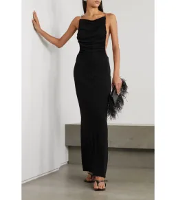 Christopher Esber Open-back Embellished Ruched Crepe Maxi Gown Black Size AU 6 for rent on The Volte - image 1