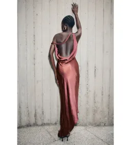 MESHKI Yvette Slip Maxi Dress With Asymmetrical Hem Brown Cherry Size XS Au 6  for rent on The Volte - image 2