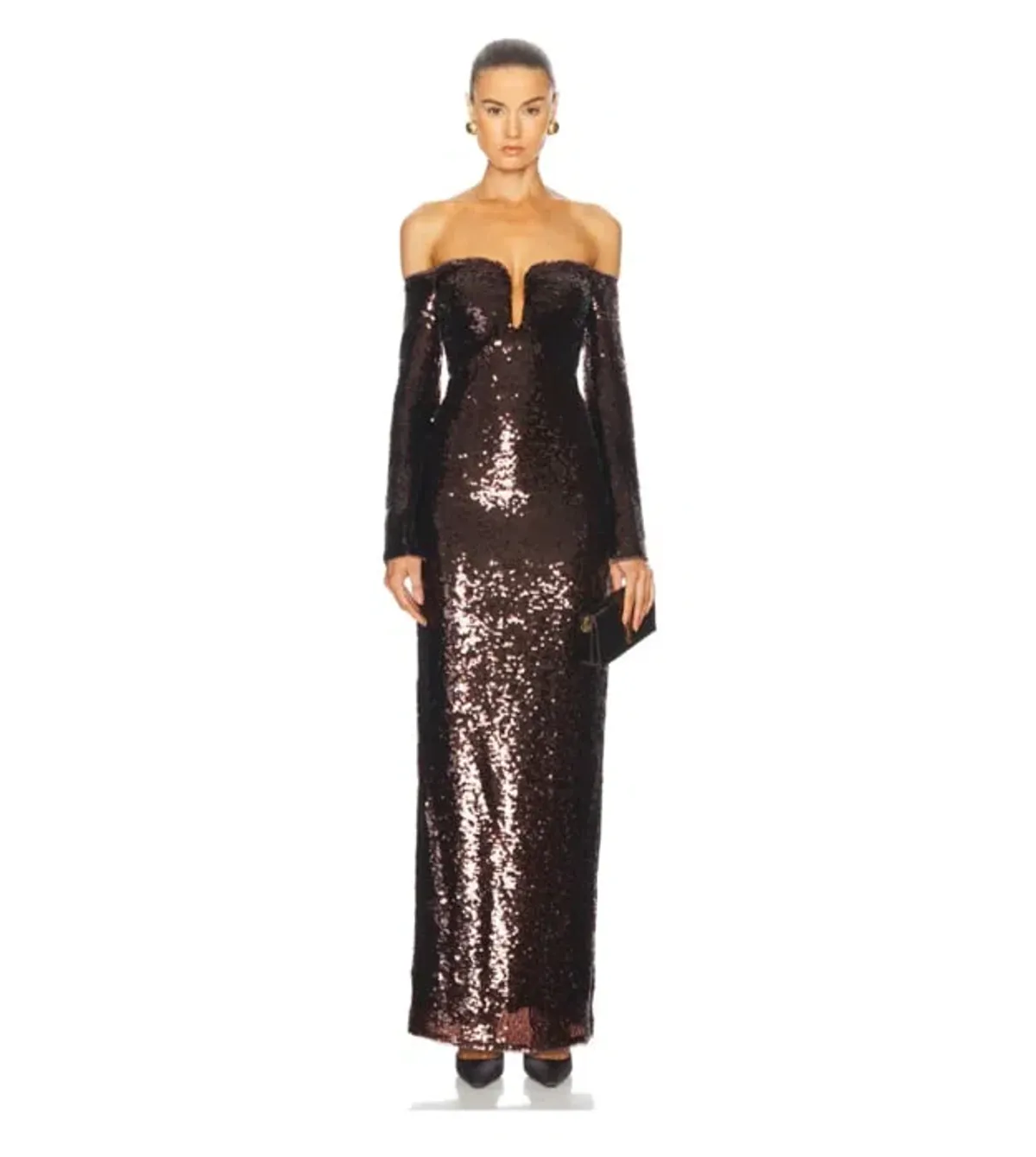 Self-portrait Sequin Off-shoulder Maxi Dress In Brown Size 14 - Image 2