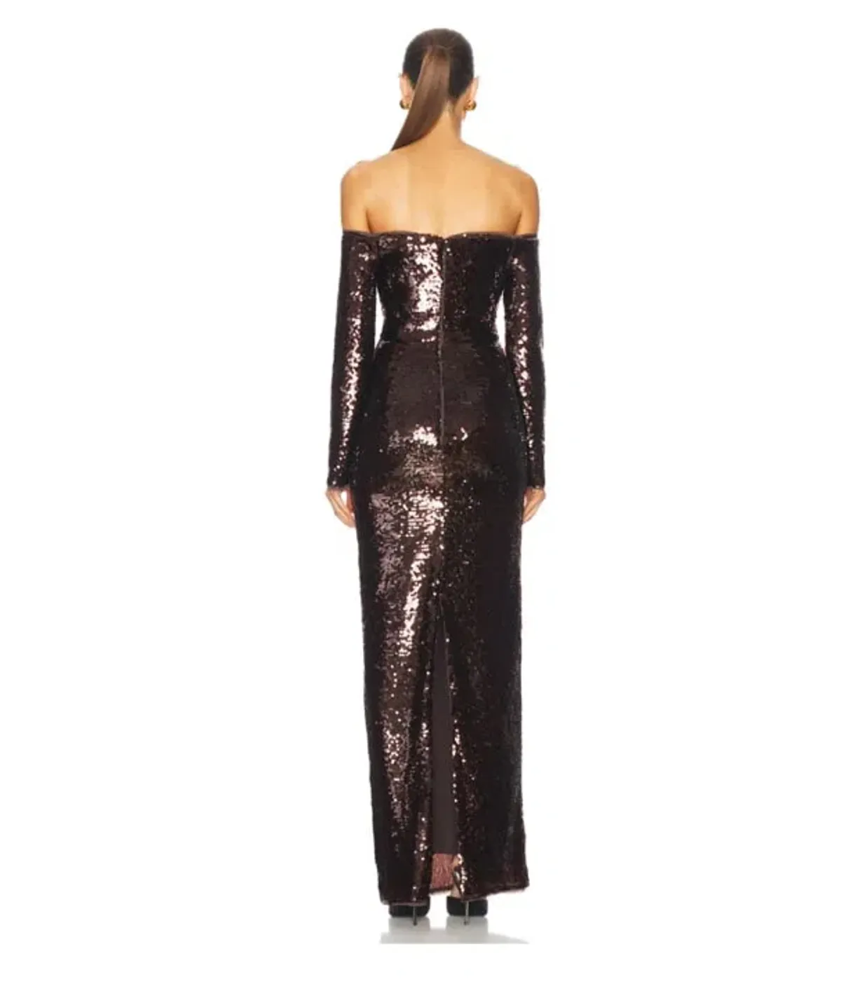 Self-portrait Sequin Off-shoulder Maxi Dress In Brown Size 14 - Image 4