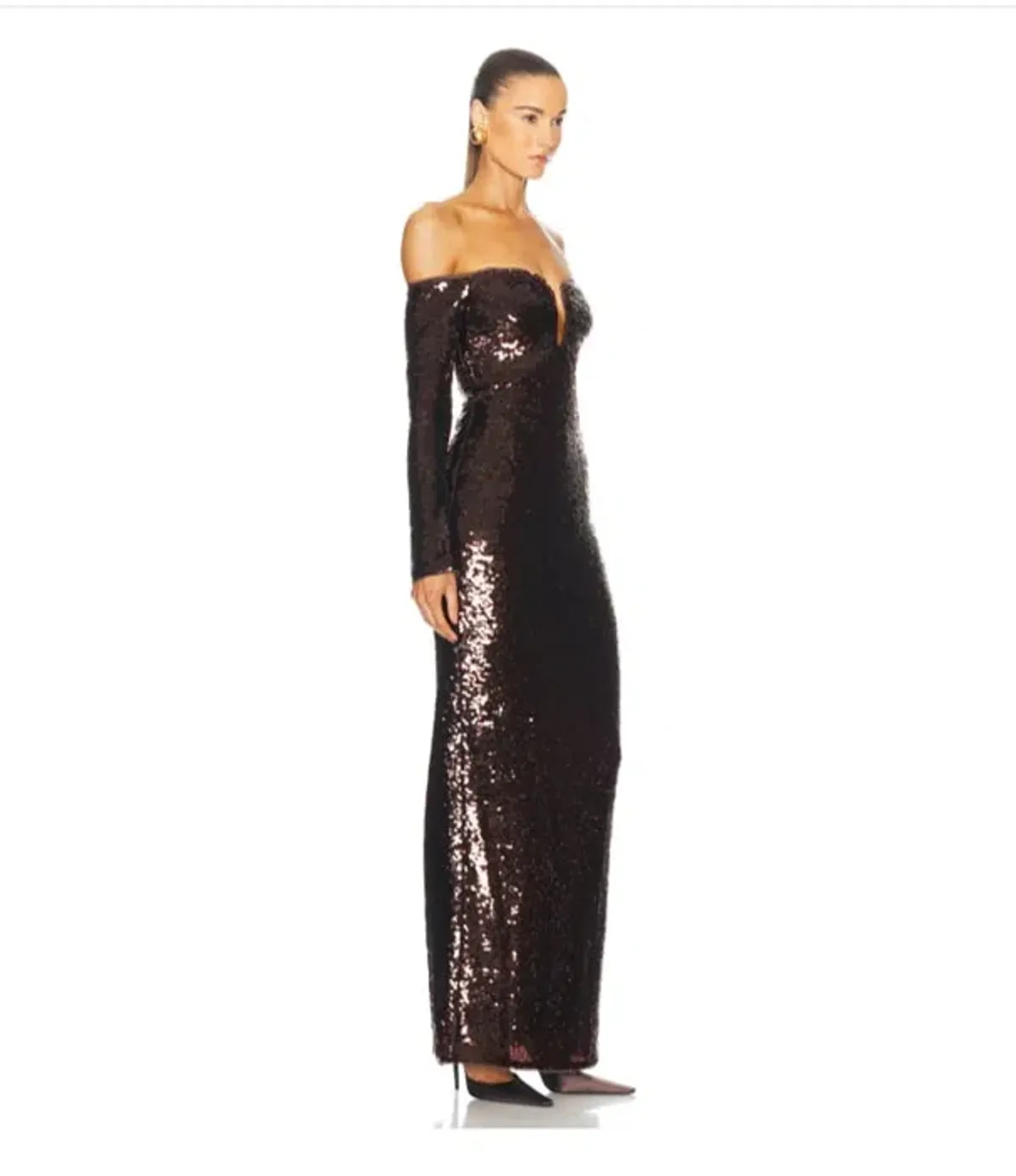 Self-portrait Sequin Off-shoulder Maxi Dress In Brown Size 14 - Image 3