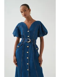 Aje Harper Denim Midi Dress in Classic Wash Size 6/XS for rent on The Volte - image 4