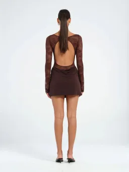 BENNI Oskar Mini Dress in Chocolate Size AU8 for rent on The Volte - image 3