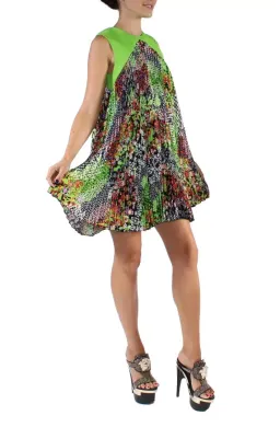 Versace Green Multicolor Plisse Tent Mini Dress Sleeveless Made in Italy Size 38 for rent on The Volte - image 4
