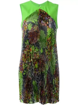 Versace Green Multicolor Plisse Tent Mini Dress Sleeveless Made in Italy Size 38 for rent on The Volte - image 7