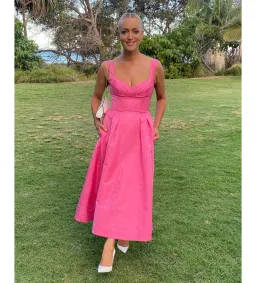 Rebecca Vallance Lyla Midi Dress Hot Pink Size 10 for rent on The Volte - image 1