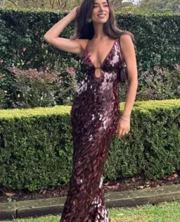 Misha Sapphire Sequin Maxi Dress in Fig Size 8 for rent on The Volte - image 4