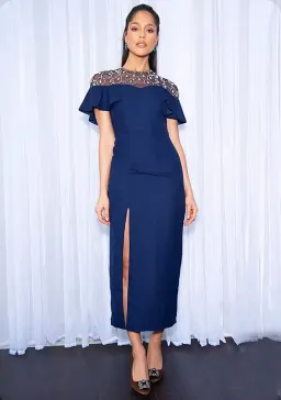 Virgos Lounge Navy Pearl Helaine Midi Dress Size 8  for rent on The Volte - image 1