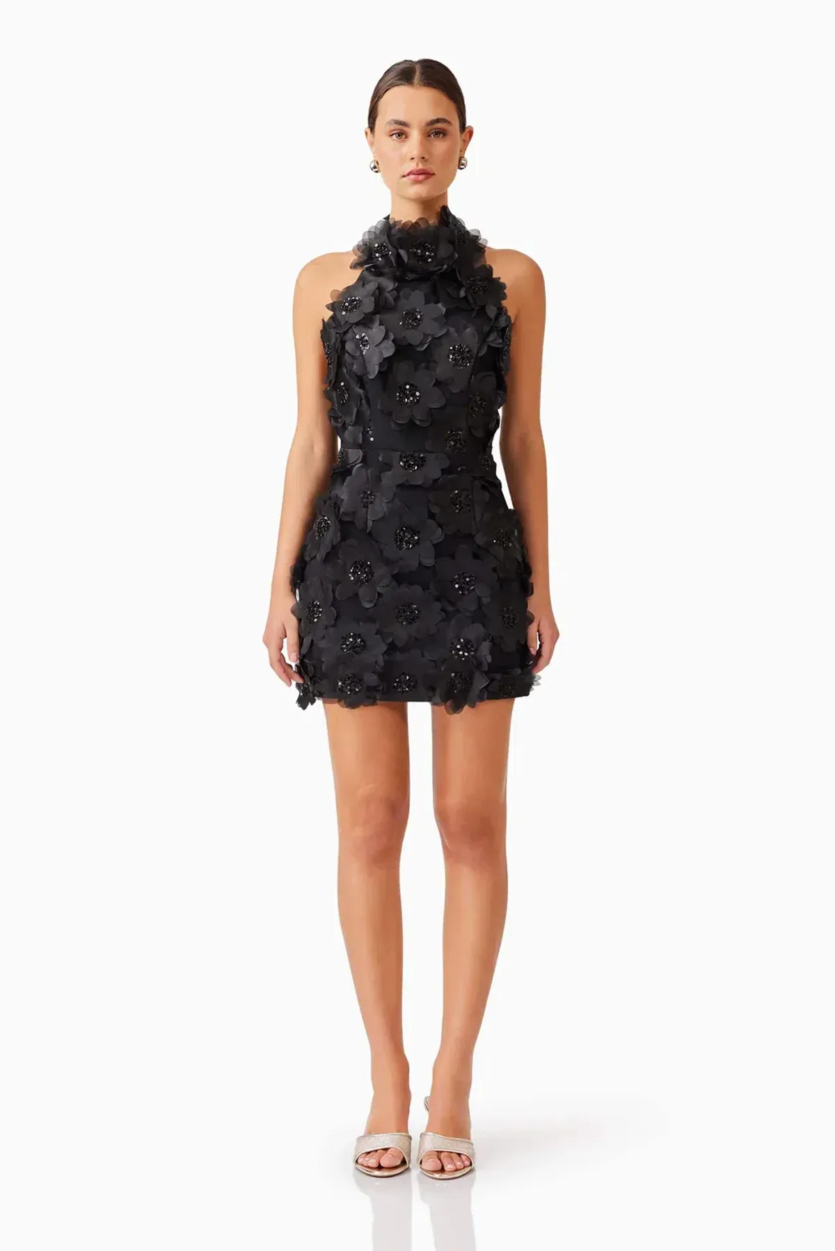 Elliatt Cherry Blossom Mini 3D Floral Dress Black 10 - Image 1