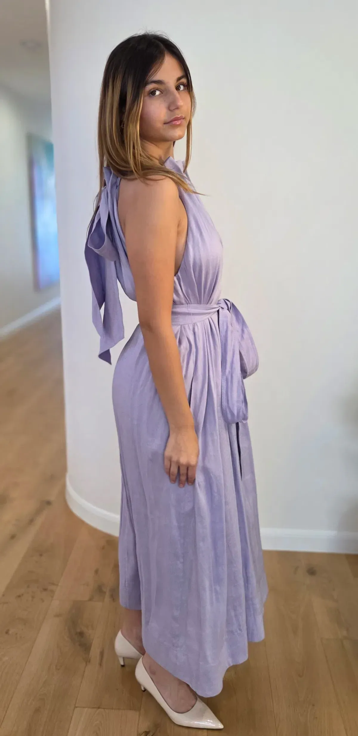 Aje Mariel Trapeze Midi Dress Lilac Size 10 - Image 4