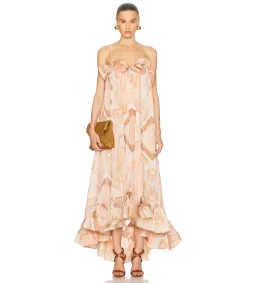 Zimmermann Illuminate Flounce Midi Gown in Guava Agate Size 6 for rent on The Volte - image 1