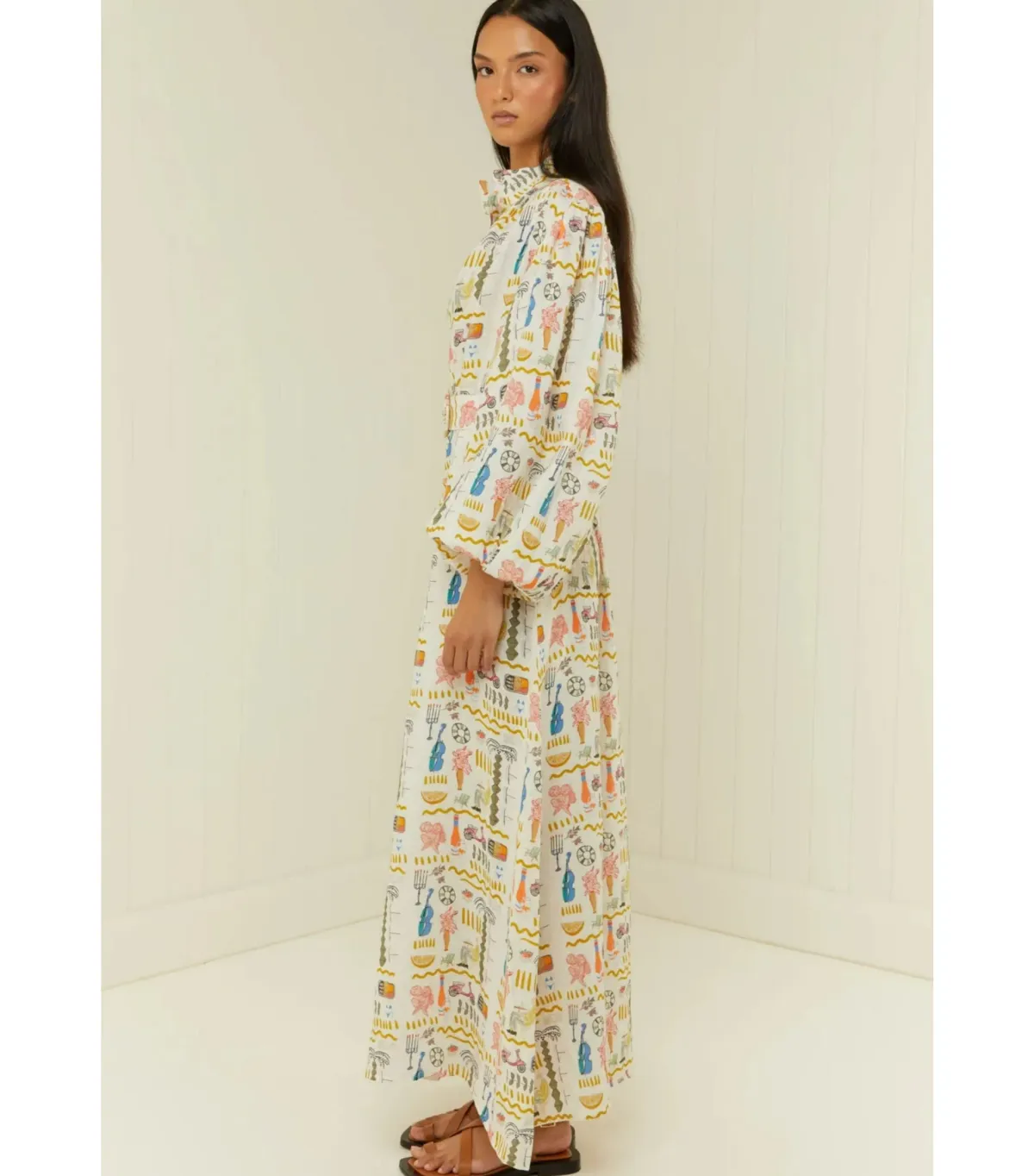 Palm Noosa Noddy Maxi Dress Verano White Print Size AU 10 - Image 2
