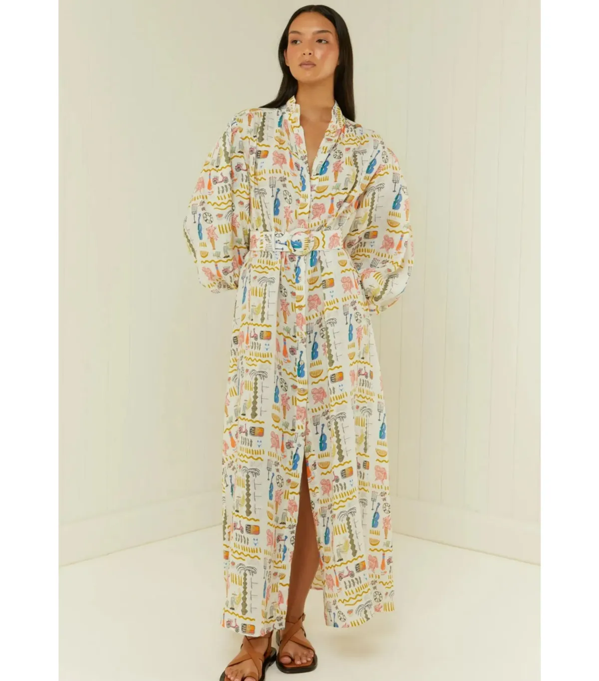 Palm Noosa Noddy Maxi Dress Verano White Print Size AU 10 - Image 1
