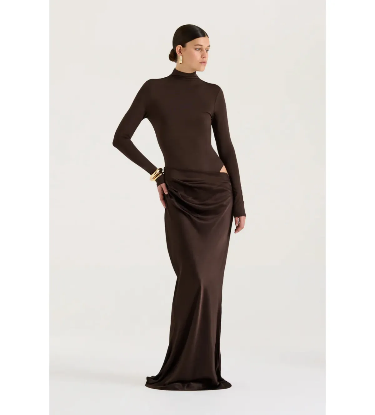Henne Soraia Long Sleeve Maxi Dress Chocolate Size 6 - Image 3