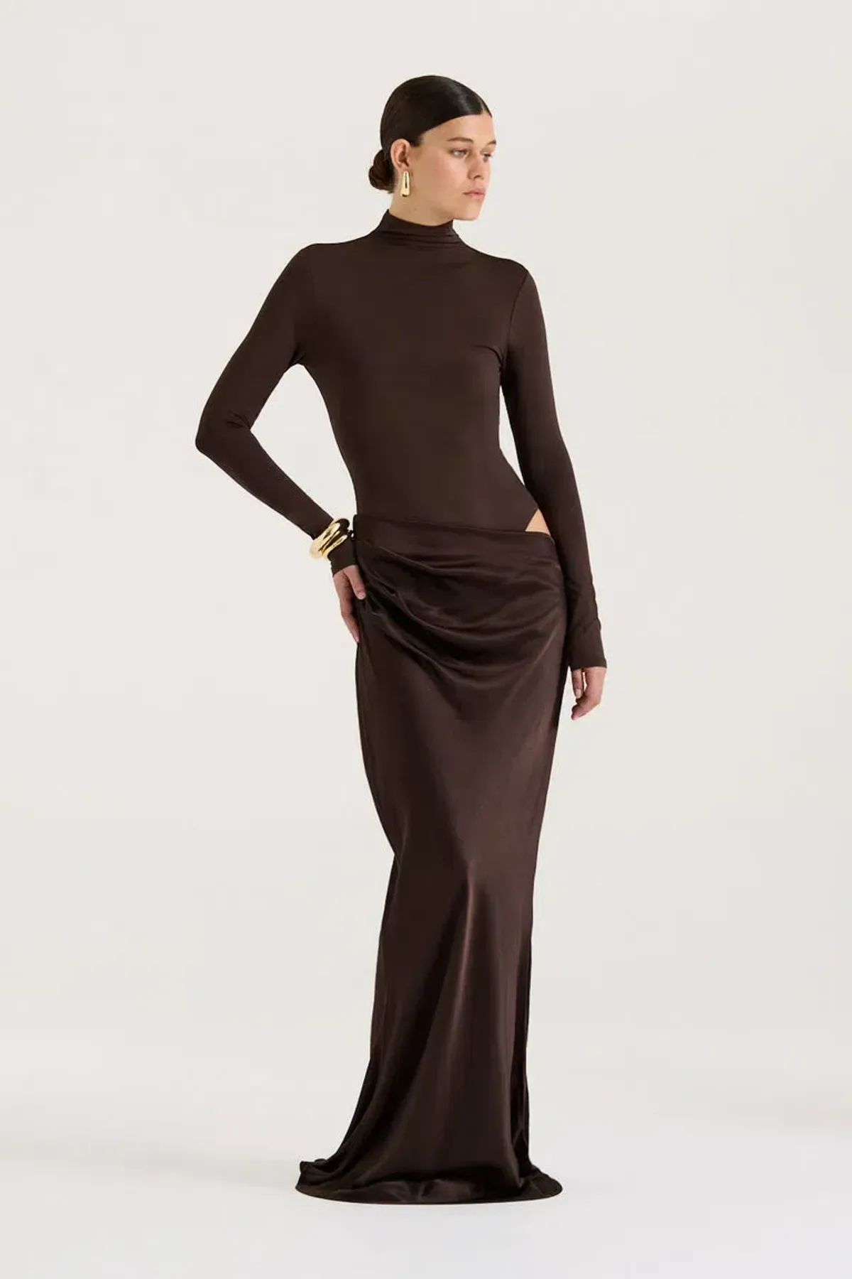 Henne Soraia Long Sleeve Maxi Dress Chocolate Size 8 - Image 2