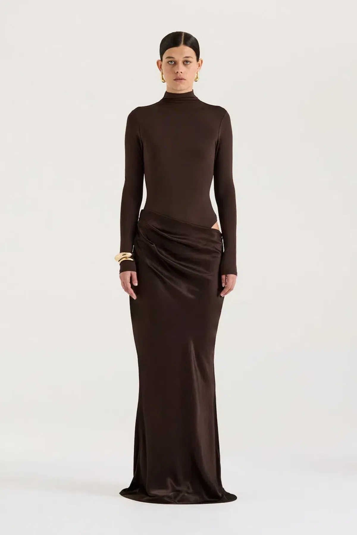 Henne Soraia Long Sleeve Maxi Dress Chocolate Size 8 - Image 1